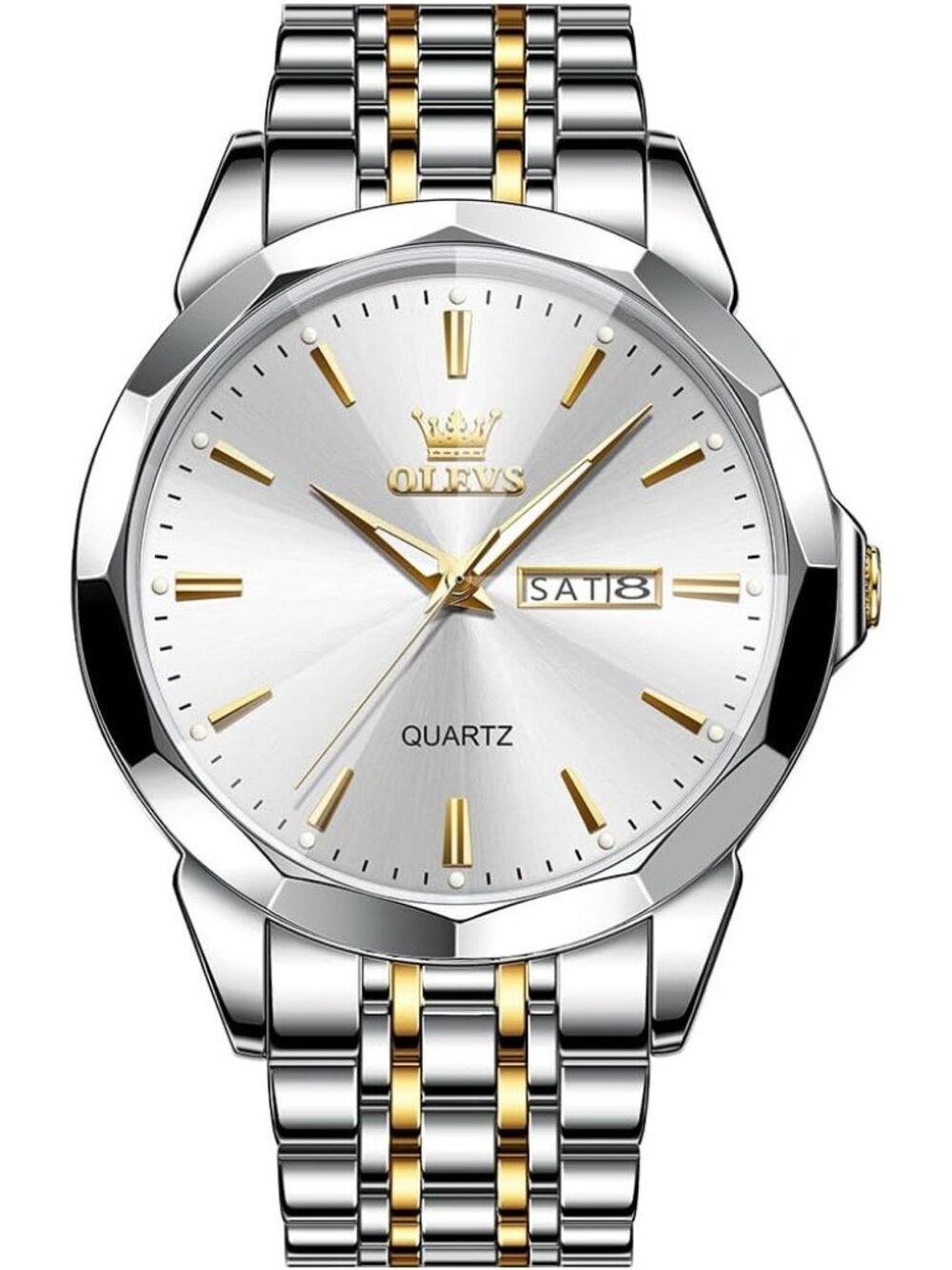 Men Silver Diamond Analog Quartz Stainless Waterproof Luminous Classic Watch
